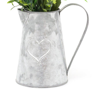 Artificial Ivory Rose And Lavendar In Metal Heart Jug Floral Arrangement Display