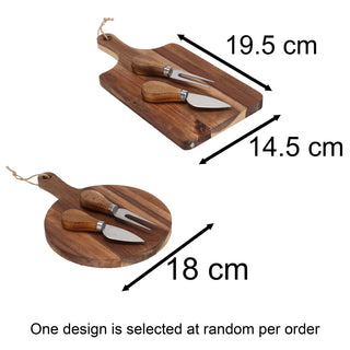 Acacia Cheese Board with Knife & Fork | 3-Piece Wooden Cheese Serving Set