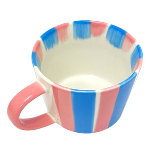Hand Painted Candy Stripe Mug 300ml Pink & Blue Fine China Tea Coffee Cup