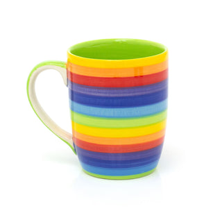Hand Painted Rainbow Stripe Ceramic Coffee Mug | Large Tapered Multi Coloured Tea Cup | Stripped Hot Drinks Mug Coffee Cup - 250ml