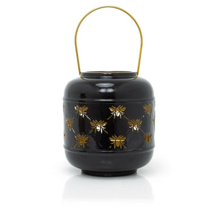21cm Honey Bee Black Metal Hurricane Candle Lantern | Decorative Hanging Lantern For Home Garden Patio | Indoor Outdoor Bee Lantern Garden Gifts