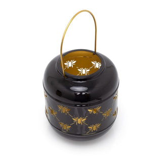 21cm Honey Bee Black Metal Hurricane Candle Lantern | Decorative Hanging Lantern For Home Garden Patio | Indoor Outdoor Bee Lantern Garden Gifts