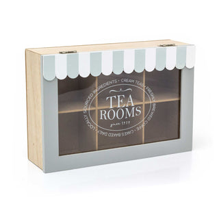 Tea Rooms Wooden Tea Box Caddy | 6 Compartment Tea Bag Storage Kitchen Organiser
