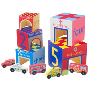 Childrens Emergency Service Stacking Cubes Wooden Stacking Toys Building Blocks