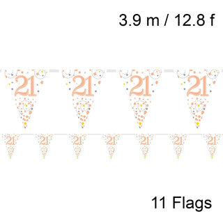 12.8ft Holographic Happy 21st Birthday Bunting | 11 Pennant Flags Triangle Rose Gold Happy Birthday Bunting | Happy Birthday Sign Rose Gold Birthday Decorations