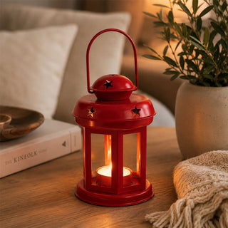 Red Moroccan Tealight Lantern, 13cm Indoor Outdoor Metal Hanging Candle Holder