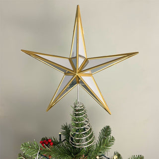 Mirrored Star Christmas Tree Topper | Gold Silver Mirror Star Tree Topper - 28cm