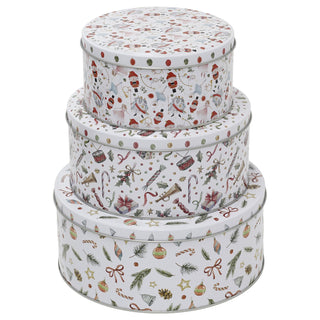 Set of 3 Round Christmas Nesting Tins for Biscuits and Festive Treats