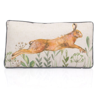 Leaping Hare Rectangle Scatter Cushion | Animal Fabric Filled Sofa Cushion | Rabbit Bed Throw Pillow With Cover