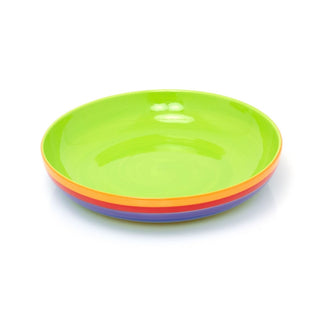 22cm Hand Painted Rainbow Stripe Ceramic Pasta Bowl | Wide Shallow Dessert Serving Bowl Pasta Plate | Round Multi Coloured Pasta Serving Dish