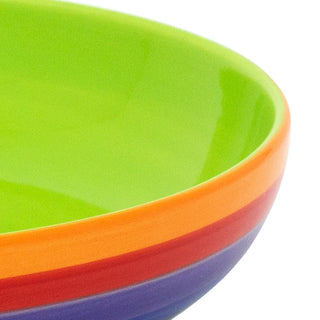 22cm Hand Painted Rainbow Stripe Ceramic Pasta Bowl | Wide Shallow Dessert Serving Bowl Pasta Plate | Round Multi Coloured Pasta Serving Dish