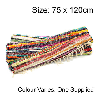 Multi Colour Recycled Rag Rug 75 X 120cm | Handmade Coloured Chindi Rug Rainbow Rug | Fair Trade Braided Cotton Rug Area Rugs - One Supplied