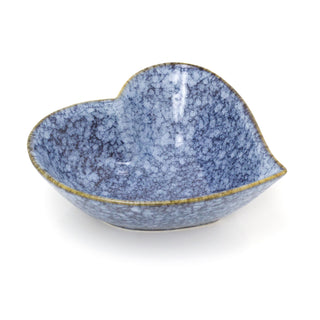 17cm Decorative Love Heart Trinket Dish Vanity Bowl | Blue Speckled Glaze Stoneware Heart Display Bowl | Heart Shaped Dish Ornament Key Bowl Jewellery Dish