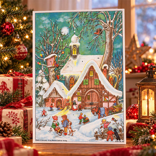 Winter Fun Christmas Advent Calendar, A4 Illustrated Snowy Village Scene