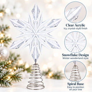 Clear Acrylic Star Christmas Tree Topper, Gisela Graham Snowflake 33cm
