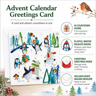 Wintertime Fun Christmas Advent Calendar Greetings Card, Winter Wildlife Design