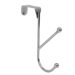 Chrome Double Over Door Hook, 15cm Metal Dual Door Hanger Pegs Coat Hooks