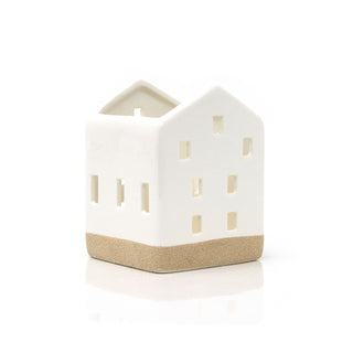 Ceramic House Shaped with Natural Base | Christmas Tealight Candle Holder