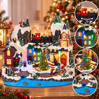 LED Christmas Village Scene with Movement, Animated Tabletop Decoration