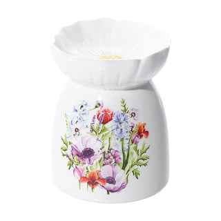 Floral Wax Melt Burner, 11cm White Ceramic Tealight Oil Burner