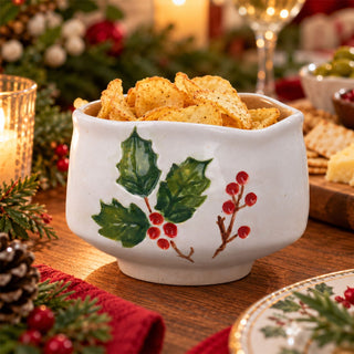 Holly & Berries Christmas Serving Bowl, Gisela Graham Ceramic 12.5cm