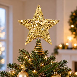 Gold Star Confetti Christmas Tree Topper, Gisela Graham Glitter Decoration 29cm