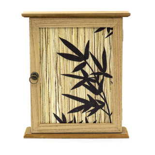 Japanese Style Bamboo Leaf Key Box | Wall Mounted Key Cupboard With 6 Key Hooks