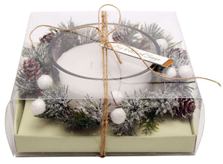 Christmas Wreath Candle Pot Ornament ~ Xmas Table Centrepiece Decoration