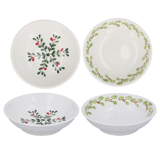 Pack Of 2 Christmas Trinket Dishes, Holly & Snowflake, Gisela Graham 10cm