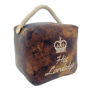 His Lordship Faux Leather Doorstop, 16cm Novelty Slogan Door Stop Rope Handle