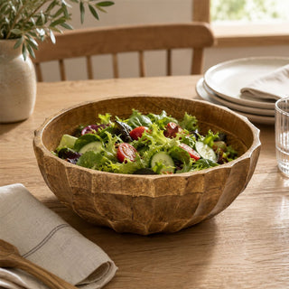 25cm Scalloped Mango Wood Serving Bowl, Natural Rustic Fruit and Salad Bowl