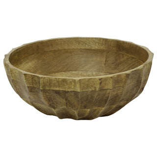 25cm Scalloped Mango Wood Serving Bowl, Natural Rustic Fruit and Salad Bowl