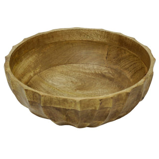 25cm Scalloped Mango Wood Serving Bowl, Natural Rustic Fruit and Salad Bowl