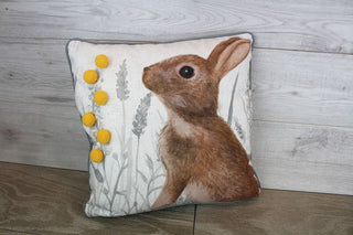 38cm Pompom Rabbit Hare Scatter Cushion | Animal Fabric Filled Sofa Cushion | Wildlife Bed Throw Pillow With Cover