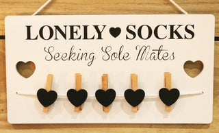 Humorous Lonely Socks Wooden Sign Plaque With Pegs ~ Lost Sock Organizer