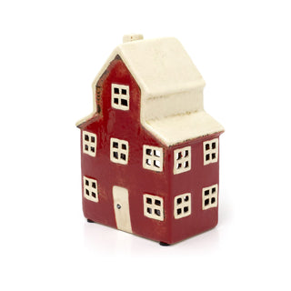 Ceramic Red House Tealight Votive Holder | Country Farmhouse Candle Holder