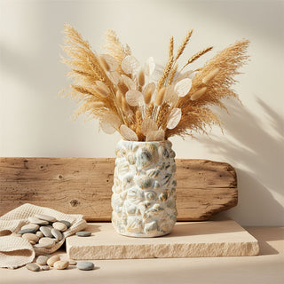 Shell Embossed Vase 19.5cm White Ceramic Nautical Artificial Flower Display