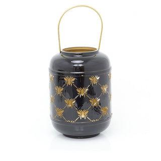 26cm Honey Bee Black Metal Hurricane Candle Lantern | Decorative Candle Holders For Home Garden Patio | Indoor Outdoor Bee Lantern
