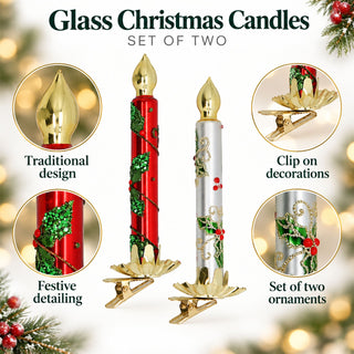 Set Of 2 Glass Clip On Christmas Candle Tree Decorations, Gisela Graham 13cm