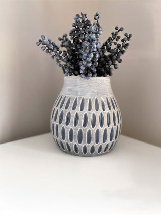 Vintage Style Blue Stoneware Vase | Rustic Vase Ceramic Vase Flower Vase | Decorative Vase 15cm