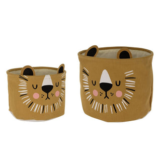 Set Of 2 Childrens Fabric Storage Baskets | Kids Toy Storage Boxes - Lion