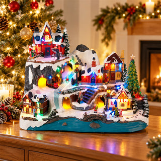 Large LED Animated Christmas Alpine Village Scene, 45cm Moving Train Display
