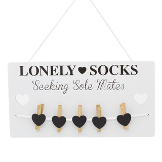 Humorous Lonely Socks Wooden Sign Plaque With Pegs ~ Lost Sock Organizer