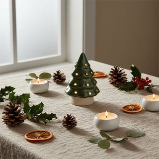 Christmas Tree LED Light, 13cm Battery Operated Green Ceramic Decoration