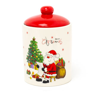 Ceramic Christmas Storage Jar | Christmas Biscuit Barrel Food Storage Pot Kitchen Jar With Lid | Christmas Cookie Jar - Design Varies One Supplied