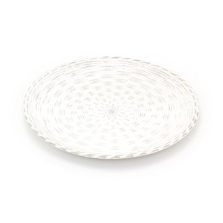 White Wooden Antique Style Round Serving Tray | Shabby Chic Display Tray | Decorative Tray Large Display Dish - 40cm
