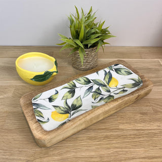 Lemon Orchard Handcrafted Enamelled Mango Wood Serving Platter Sharing Board