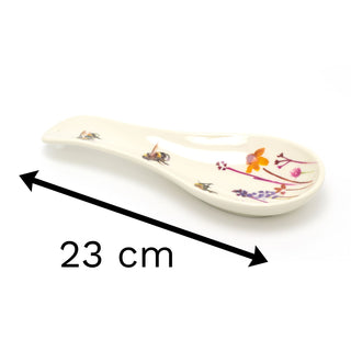 23cm Busy Bee Floral Spoon Holder | Melamine Floral Kitchen Utensil Rest | Bumble Bee Cooking Ladle Spatula Holder