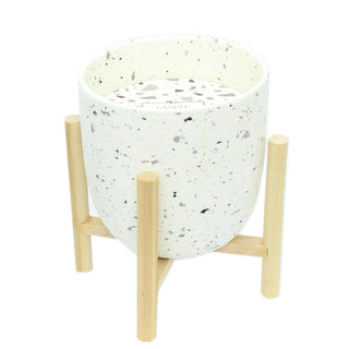 Curved Terrazzo Candle Display Holder Pot Ornament With Beautiful White Wax Candle And Stand - Medium