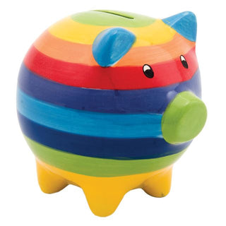 Hand Painted Colourful Rainbow Stripe Ceramic Piggy Money Bank Box